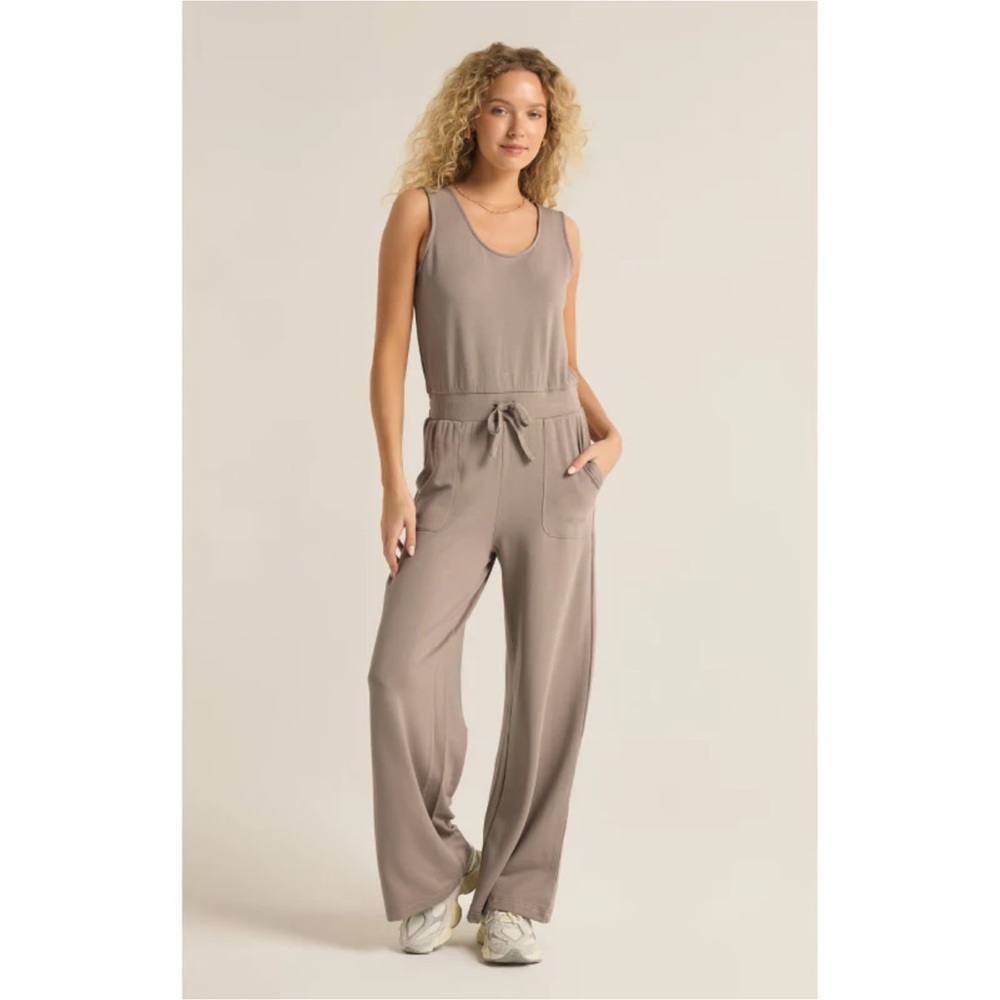 Z Supply Taupe Sleeveless Wide-Leg Jumpsuit
